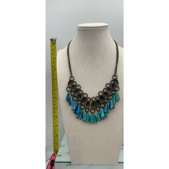 Plunder Brass This Ne And Aqua Blue Kayla Statement Necklace Signed - Picture 2 of 5